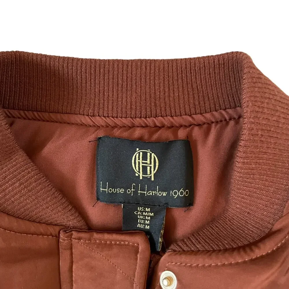HOUSE OF HARLOW 1960 Women's Satin Zip Up Bomber Jacket Size M Copper Brown NEW - Picture 4 of 16